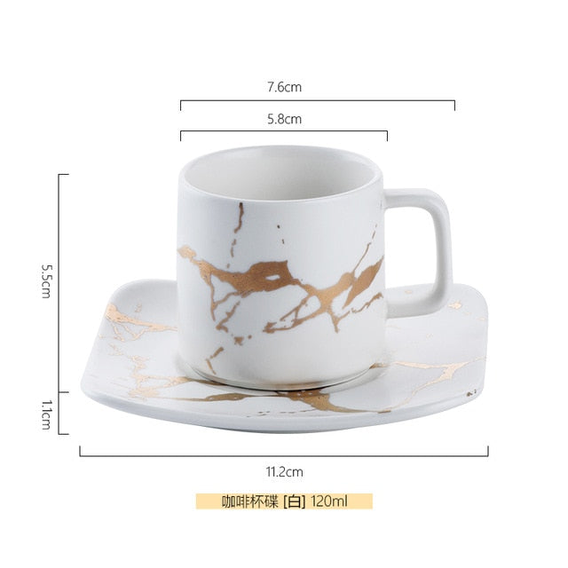 Nordic Style Marble Matte Gold Series Ceramic Tea Cup Coffee Mug with Wooden Tray Saucer Creative Gift Couple Cup 120-320ML