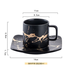 Nordic Style Marble Matte Gold Series Ceramic Tea Cup Coffee Mug with Wooden Tray Saucer Creative Gift Couple Cup 120-320ML